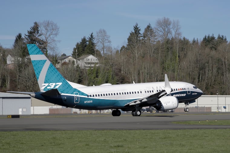 A Boeing 737 MAX 7 takes off on its first flight on March 16, 2018, in Renton, Wash.