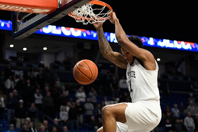 Penn State's Lamar Stevens (11), shown scoring during a Dec. 20 game against Central Connecticut State, is excited to be playing at the Palestra.