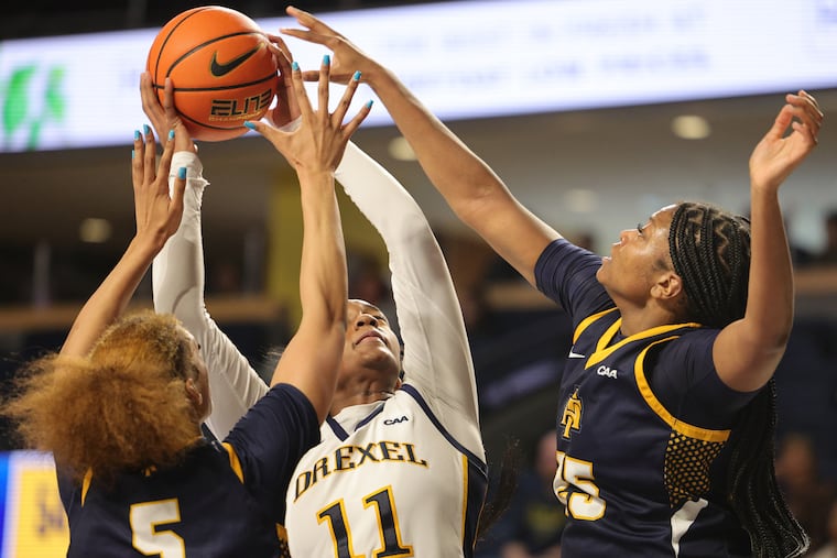 Forward Deja Evans (center) averaged 9.8 points and 6.4 rebounds this season with Drexel.
