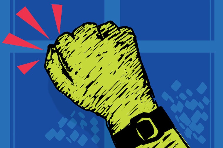 A debt collector knocks on the door to someone's home.