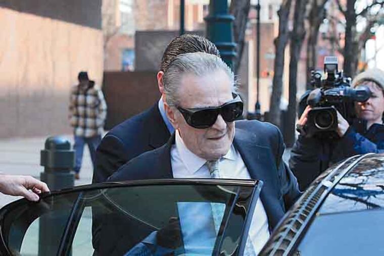 Former Philadelphia Traffic Court judge Fortunato Perri Sr.,76, exits federal court Wednesday after pleading guilty to conspiracy, mail and wire fraud. Brian McMonagle (LEFT), who is Perri’s defense attorney. McMonagle is also law partner to Perri’s son, Fortunato Jr .Perri was one of nine former and current Traffic Court judges federal prosecutors accused of ticket fixing. Staff Photography by Jad Sleiman