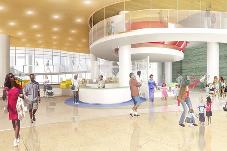 Rendering of the Giant Lobby, to be named for the grocery chain, at Buerger Center for Advanced Pediatric Care now being built at the hospital.