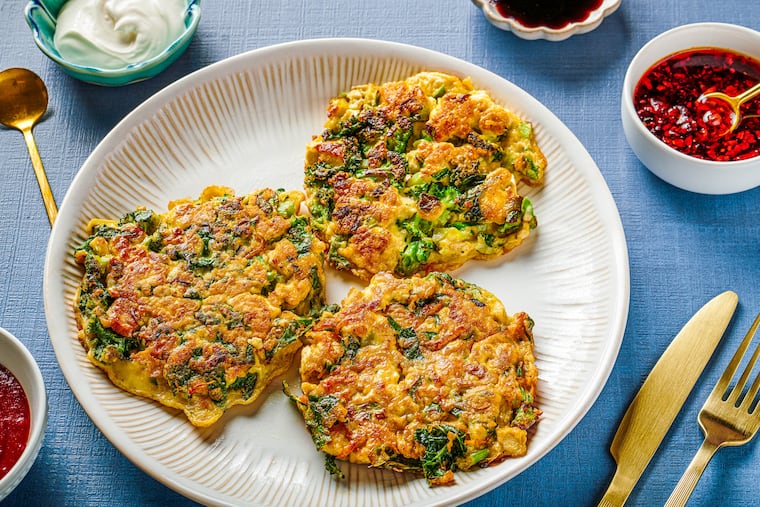 Any Vegetable Pancakes. MUST CREDIT: Rey Lopez for The Washington Post; food styling by Carolyn Robb for The Washington Post