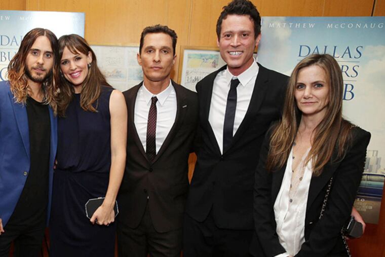 At "Dallas Buyers Club" premiere last month (from left): Jared Leto, Jennifer Garner, McConaughey, writers Craig Borten and Melisa Wallack.