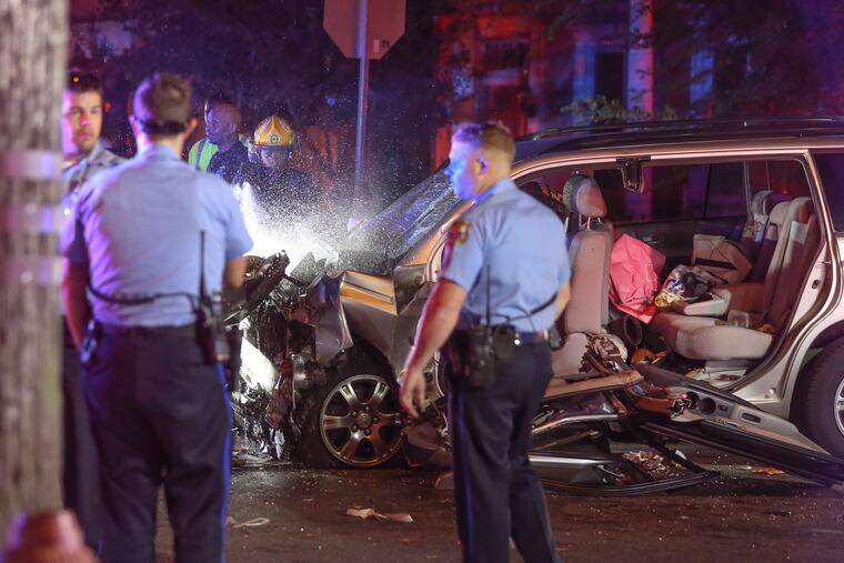 A Toyota Highlander stolen from the King of Prussia Mall late Tuesday was involved in a crash with a SEPTA bus in West Philadelphia.