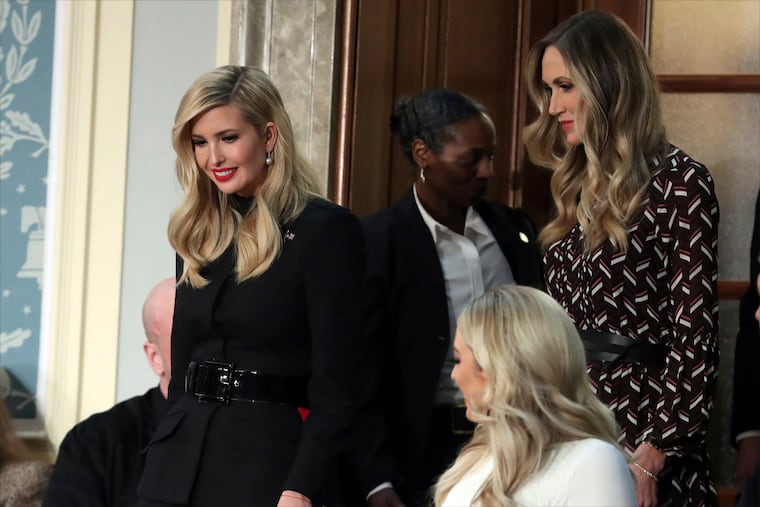 Ivanka Trump (left) and Lara Trump arrive to hear President Donald Trump deliver his State of the Union address to a joint session of Congress on Capitol Hill in Washington, Tuesday, Feb. 5, 2019. Tiffany Trump is at bottom right.