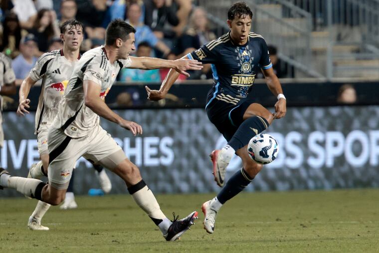 Quinn Sullivan (right) and the Union came from behind twice to beat the New York Red Bulls, 3-2, in Wednesday's U.S. Open Cup quarterfinal at Subaru Park. The teams face off again on Saturday.