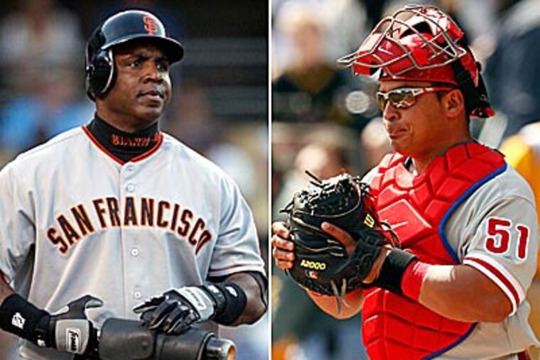 Barry Bonds is no more popular in these parts now then he was then, the poll on Carlos Ruiz seems to reflect an erosion of civic outrage regarding cheating. (Staff and AP Photos)