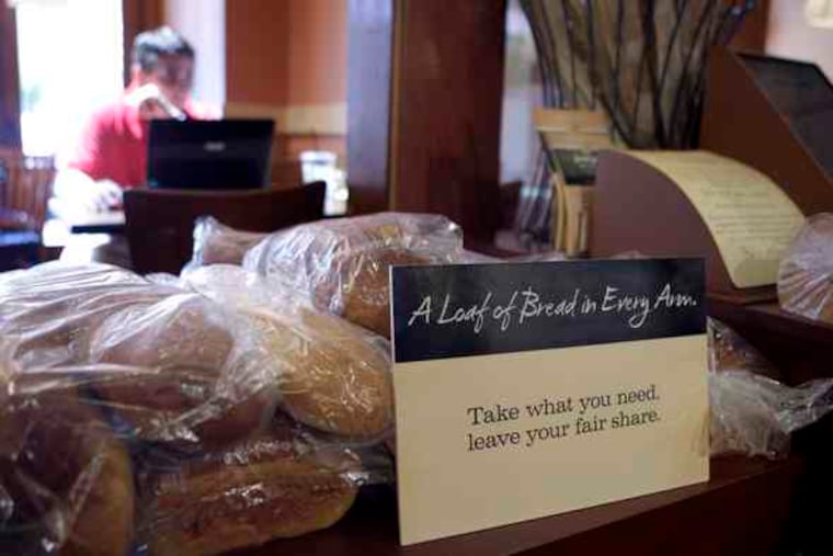 Loaves of bread at a Panera restaurant in Clayton, Mo, where customers pay what they can - the richer could pay full price, or extra; the poorer could get a cheap, even free, meal. "It's performing better than we even might have hoped," said the CEO, "and it's living up to our best sense of humanity."