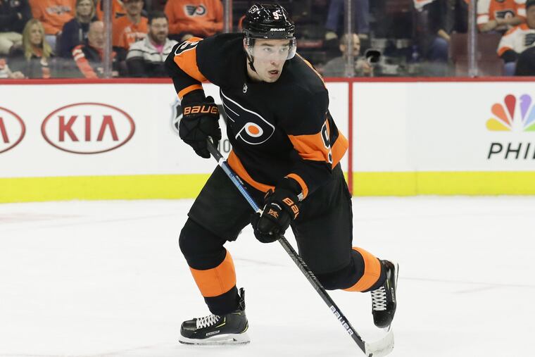 Flyers defenseman Ivan Provorov skates with the puck against the Vegas Golden Knights last Saturday.