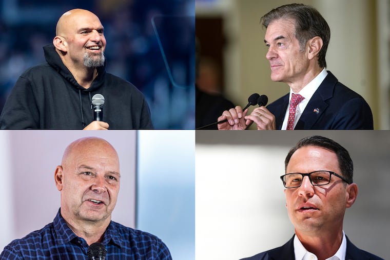In 2022, U.S. Sen.-elect John Fetterman, top left, defeated Republican Mehmet Oz, top right, in Pennsylvania's nationally watched Senate election, while Republican Doug Mastriano, bottom left, lost to Democrat Josh Shapiro in the gubernatorial race.