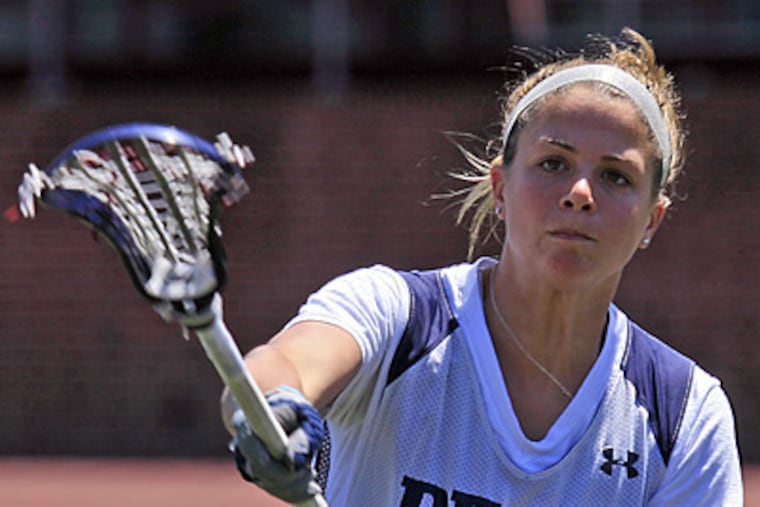 Senior Ali DeLuca scored three goals in Penn's 15-10 loss to top-seeded Maryland. (Akira Suwa / Staff Photographer)