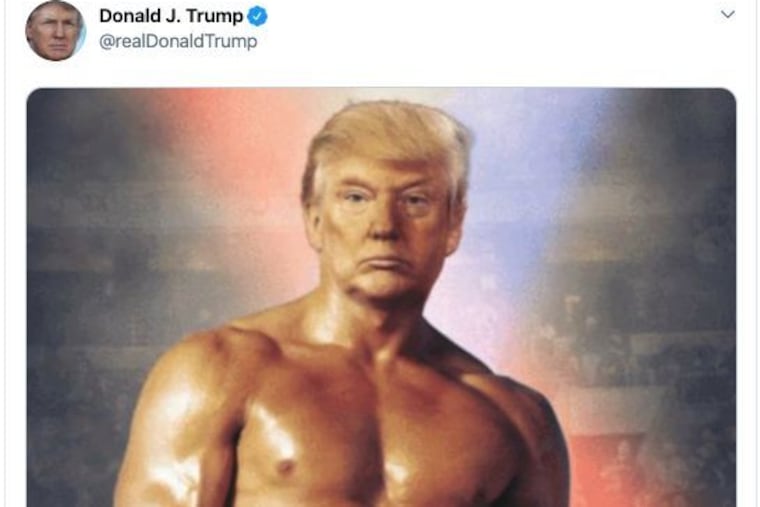 President Donald Trump on Wednesday tweeted a photo of his face edited onto the body of Rocky Balboa.