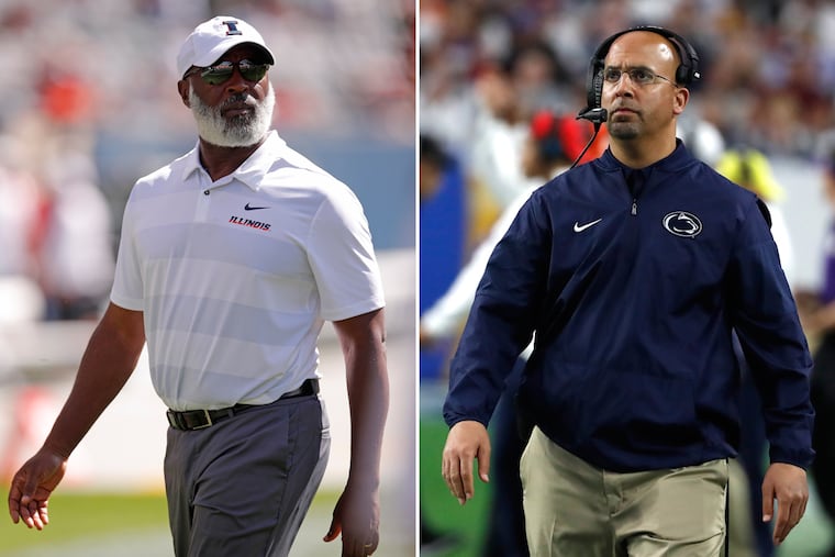 Illinois coach Lovie Smith (left) and Penn State coach James Franklin will be on opposite sidelines Friday night. AP