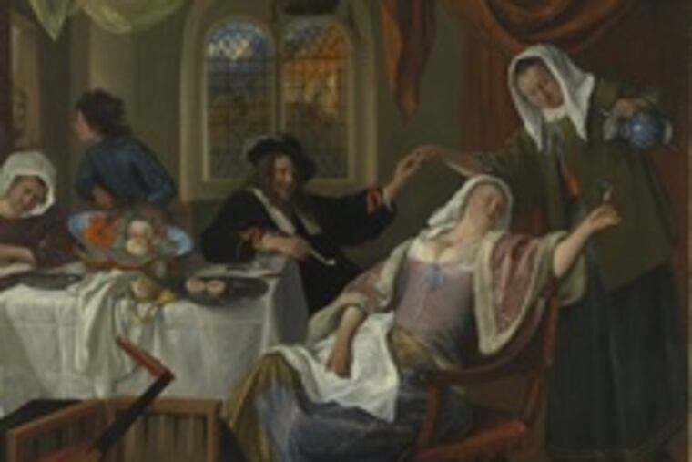"The Dissolute Household," 1663-4, oil on canvas, Jan Steen, from "The Age of Rembrandt," at the Metropolitan Museum of Art, an exhibit of the museum's collection of 228 Dutch paintings.