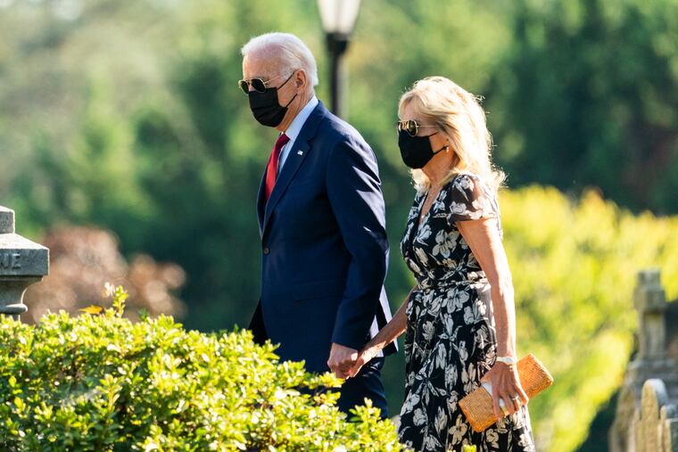 President Joe Biden and first lady Jill Biden leaving St. Joseph on the Brandywine Catholic Church in Wilmington after attending a Mass on Saturday.