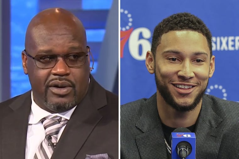 NBA Hall of Famer Shaquille O'Neal (left) said Sixers star Ben Simmons messaged him after a viral rant on TNT last week.
