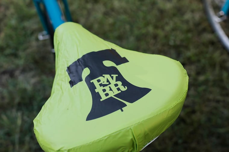 Disposable bicycle seat covers were given to participants of the 2025 Philly Naked Bike Ride on Lemon Hill in Philadelphia on Saturday, August 23, 2025.
