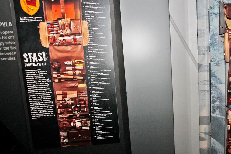 A Stasi Kit used by East Germans with breakdown of each piece in the kit. Spy: The Secret World of Espionage, opening at the Franklin Institute in Philadelphia. (ALEJANDRO A. ALVAREZ / STAFF PHOTOGRAPHER)