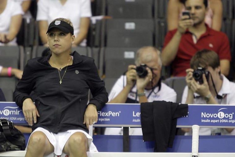 Anna Kournikova of the St. Louis Aces, in action against the Freedoms, held a tennis clinic before her match.
