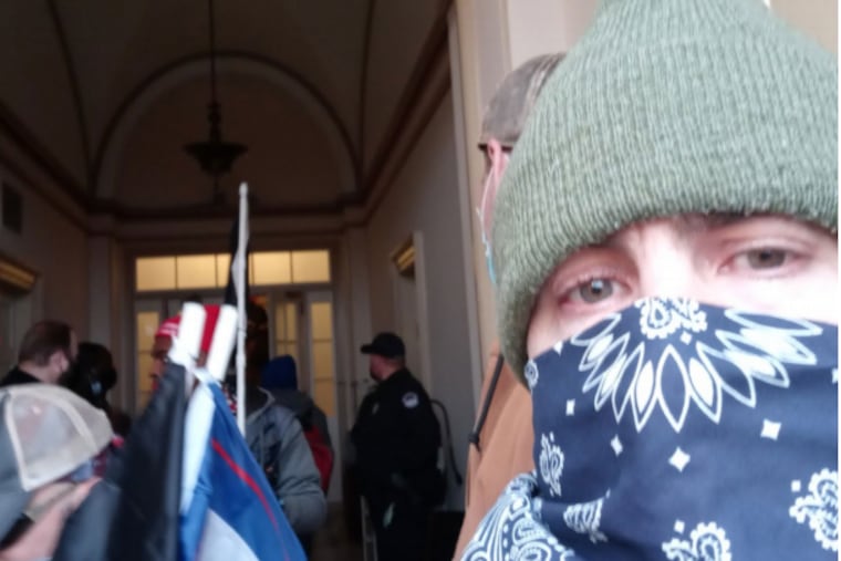 A selfie of Andrew Wrigley inside the Capitol on Jan. 6. He later posted the photo to Facebook.
