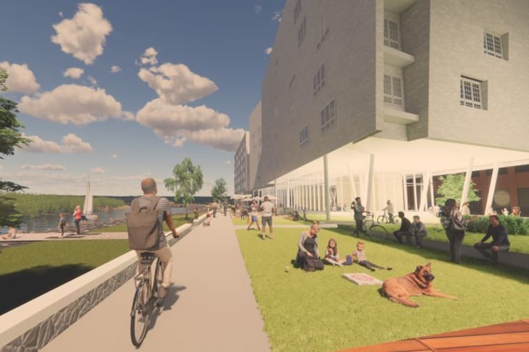 Rendering for a proposed 120-apartment building at 3900 Main St. on Manayunk's waterfront.