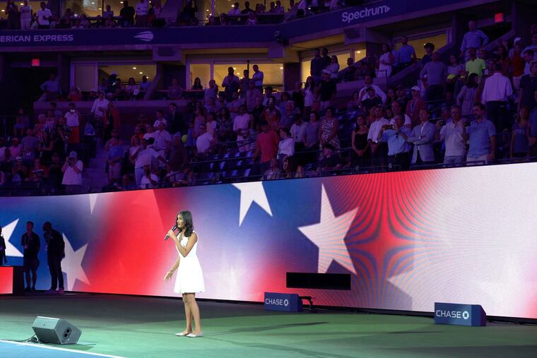 Sunidhi Srinivas performs America the Beautiful at the U.S. Open Tennis Championships.
