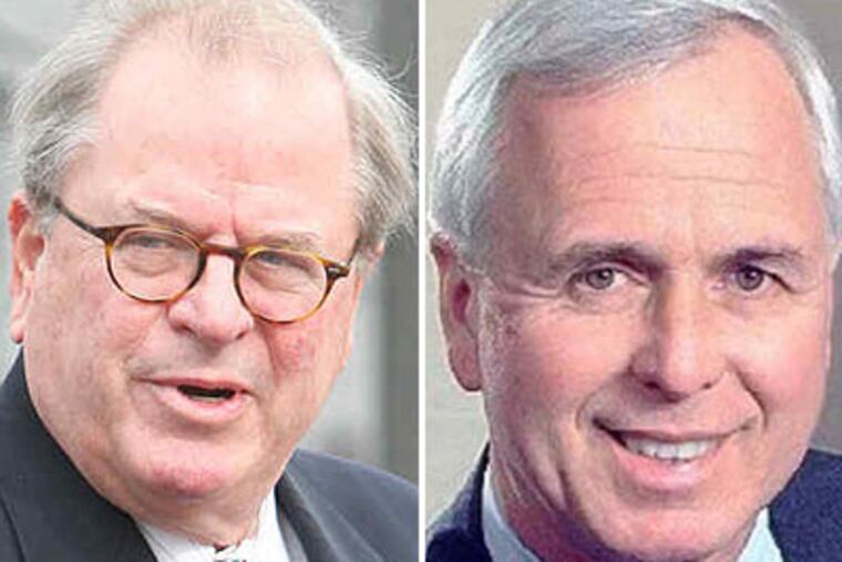 Pennsylvania Supreme Court Chief Justice Ron Castille and state Sen. Stewart Greenleaf have conflicting visions on how the state can best help to fix Philadelphia's broken court system. (Inquirer file photos)