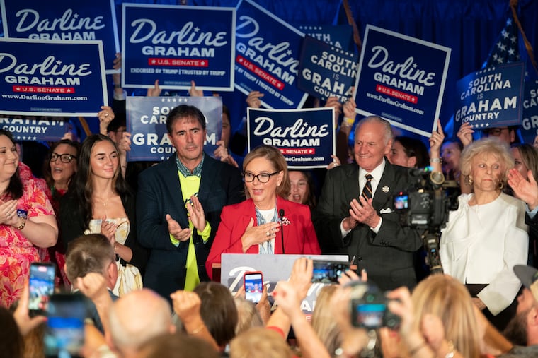 Sen. Darline Graham (R., S.C.) speaks during an election night watch party in Columbia, S.C., Aug. 25. Graham won the primary runoff to fill her late brother Sen. Lindsey Graham’s seat with help from President Donald Trump.