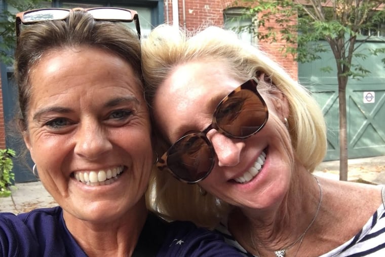 Julie Beekman,(left) with Emily Chernicoff, a psychologist who helped Beekman escape an abusive childhood in the 1980s. Beekman credits Chernicoff with turning her life around in her new memoir, “Two Trees.” The two women will appear at a book signing Thursday in Narberth.