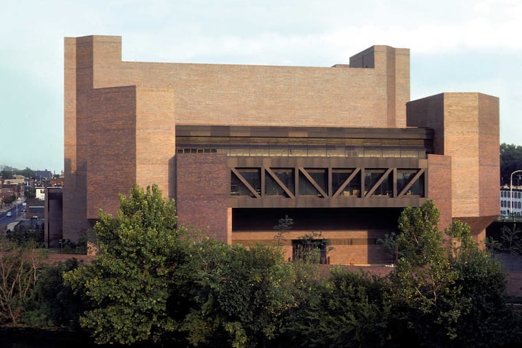 The AT&T switching station at South Street resembles a medieval fortress. It was designed by Ewing Cole architects in 1967.
