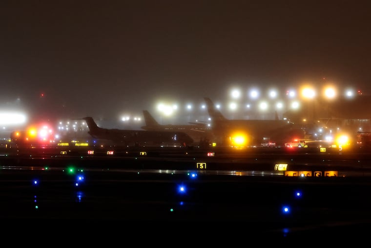 Emergency activity at Philadelphia International Airport at the site of the aborted take-off. No injuries were reported.