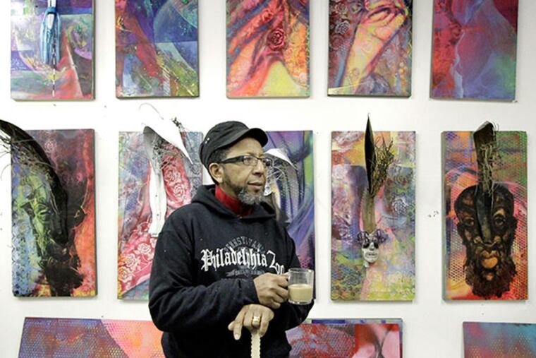 Artist James Dupree in his Dupree Studios at 3617 Haverford Ave. in Phila. on January 24, 2014. ( ELIZABETH ROBERTSON / Staff Photographer )
