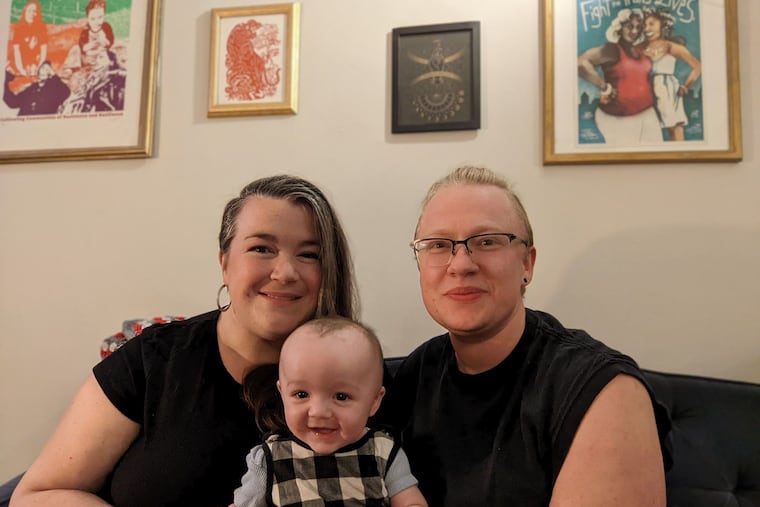 Kate (left) and Helyx with baby Avi
