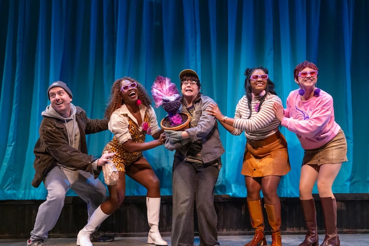 Connor McAndrews, Taylor J. Mitchell, Anna Faye Lieberman, Jessica Johnson, Madeleine Garcia in "Little Shop of Horrors" at People's Light. The production received 11 Barrymore Award nominations.
