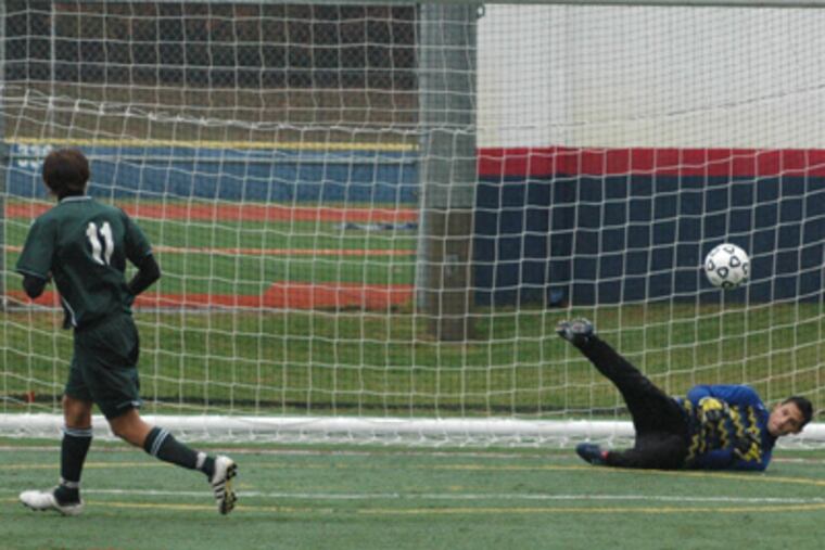 Eastern goalie Frank Buchel makes a save on a shot by Clearview’s Shane Patterson. (Photo: Marc Narducci)