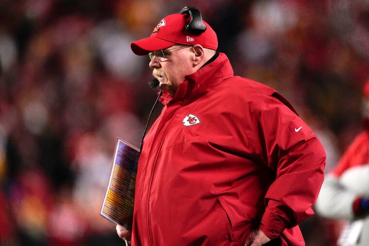 Andy Reid coaching the Chiefs to victory in the AFC championship game against the Bengals on Sunday.