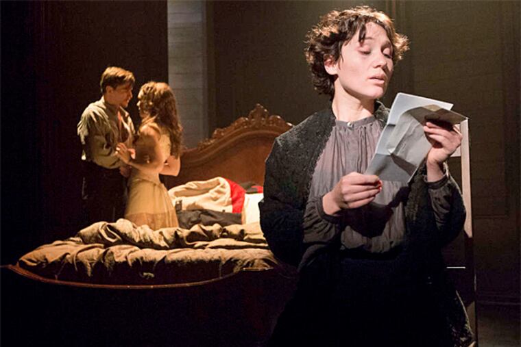 Liz Filios (front) stars with Ben Michael and Jennie Eisenhower in "Passion" at the Arden Theatre. (Mark Garvin)