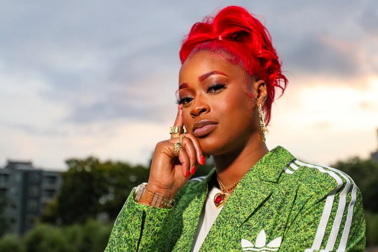 Tierra Whack poses for a portrait at Matthias Baldwin Park in Philadelphia on Thursday, Aug. 3, 2023.