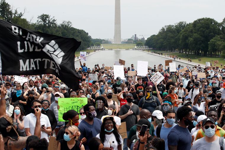Demonstrators at a protest at the Lincoln Memorial in Washington on June 6.