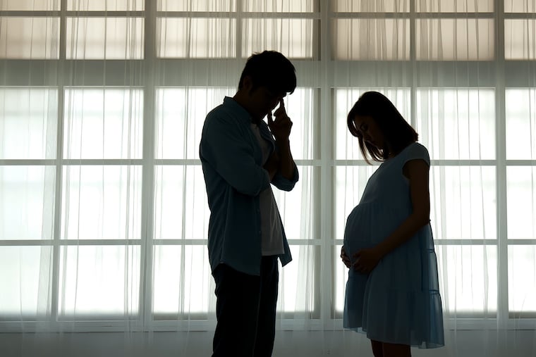 Illustration of a pregnant couple. States are moving toward expanding Medicaid postpartum benefits in an attempt to stem high maternal mortality rates.