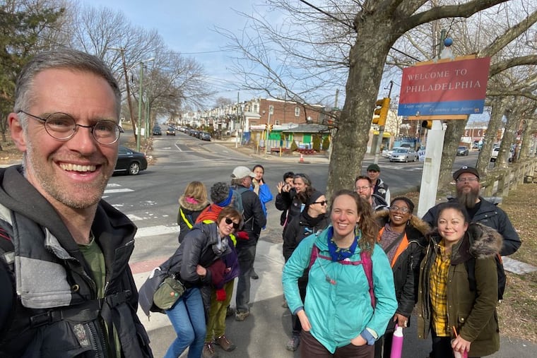 J.J. Tiziou and participants in the Walk Around Philadelphia in 2020.