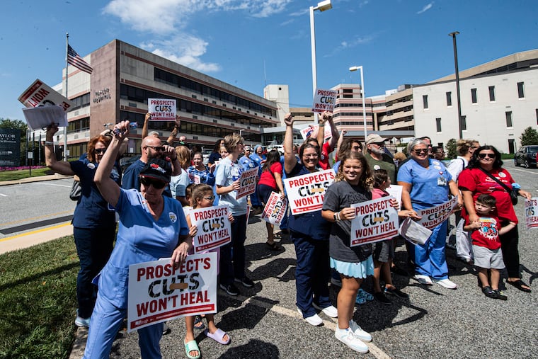 Unionized nurses rallied in August to protest program reductions at Taylor Hospital in Ridley Park.
