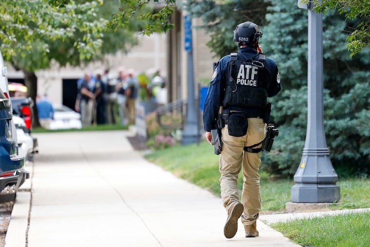 ATF police and first responders at the Villanova University campus in Villanova, Pa., on Thursday, Aug. 21, 2025, where an active shooter was reported.