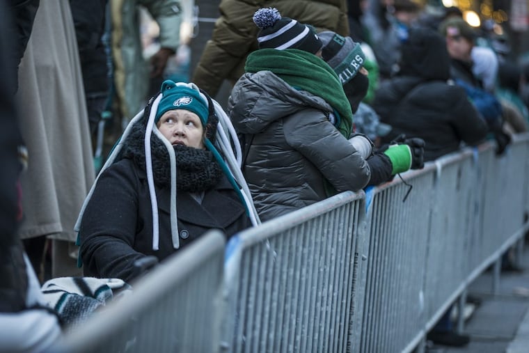 Christine Williams of Levittown, on the parade route at City Hall Thursday. Don’t worry, Birds fans, there are plenty of fun things to do in Philly after the Super Bowl euphoria wanes.