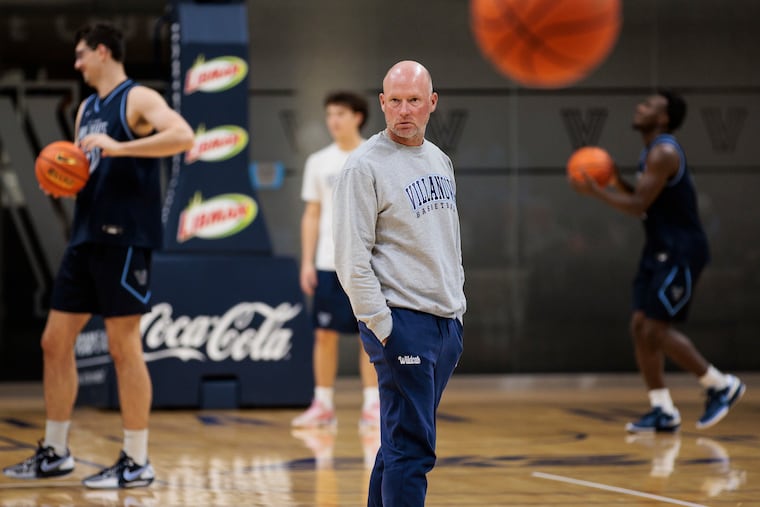 Villanova coach Kevin Willard stands on the court during Media Day in the Finneran Pavilion on Wednesday, Oct. 1, 2025 in Villanova, Pa.