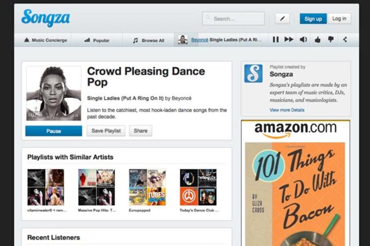 The Songza site presents curated playlists free, and free of audible ads.