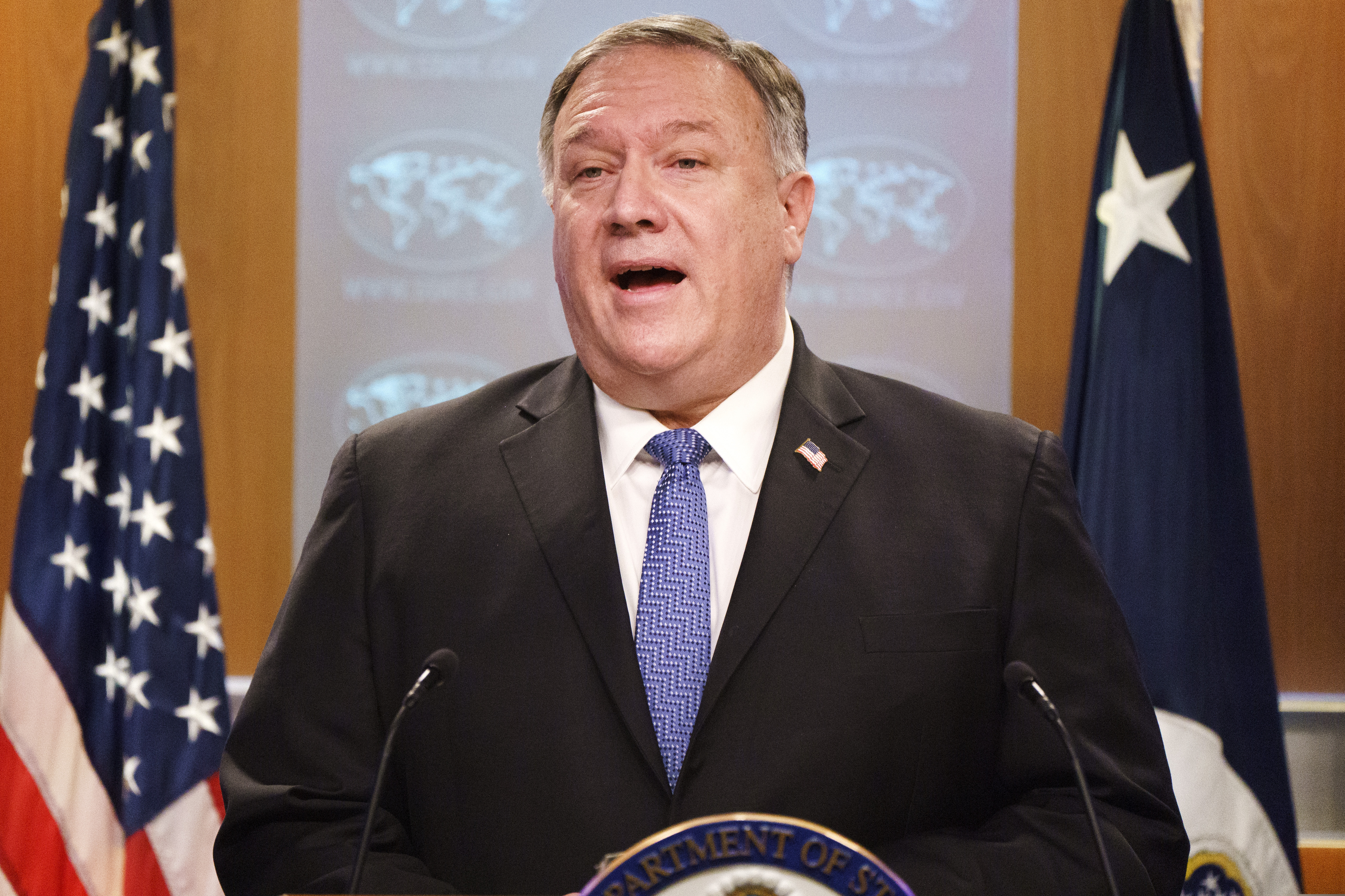 Secretary of State Mike Pompeo speaks during media briefing, Tuesday, Nov. 10, 2020, at the State Department in Washington.