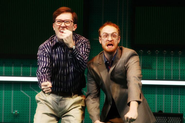 Stanley Bahorek as Bill Gates (left) and Rob Morrison as Paul Allen, who worked with Gates, in the new operating version of "NERDS," at the Philadelphia Theatre Company next week.