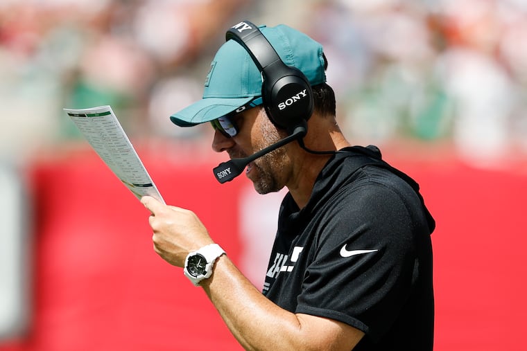 Eagles offensive coordinator Kevin Patullo discussed the egging incident at his home and also addressed his desire to call plays from the sideline.